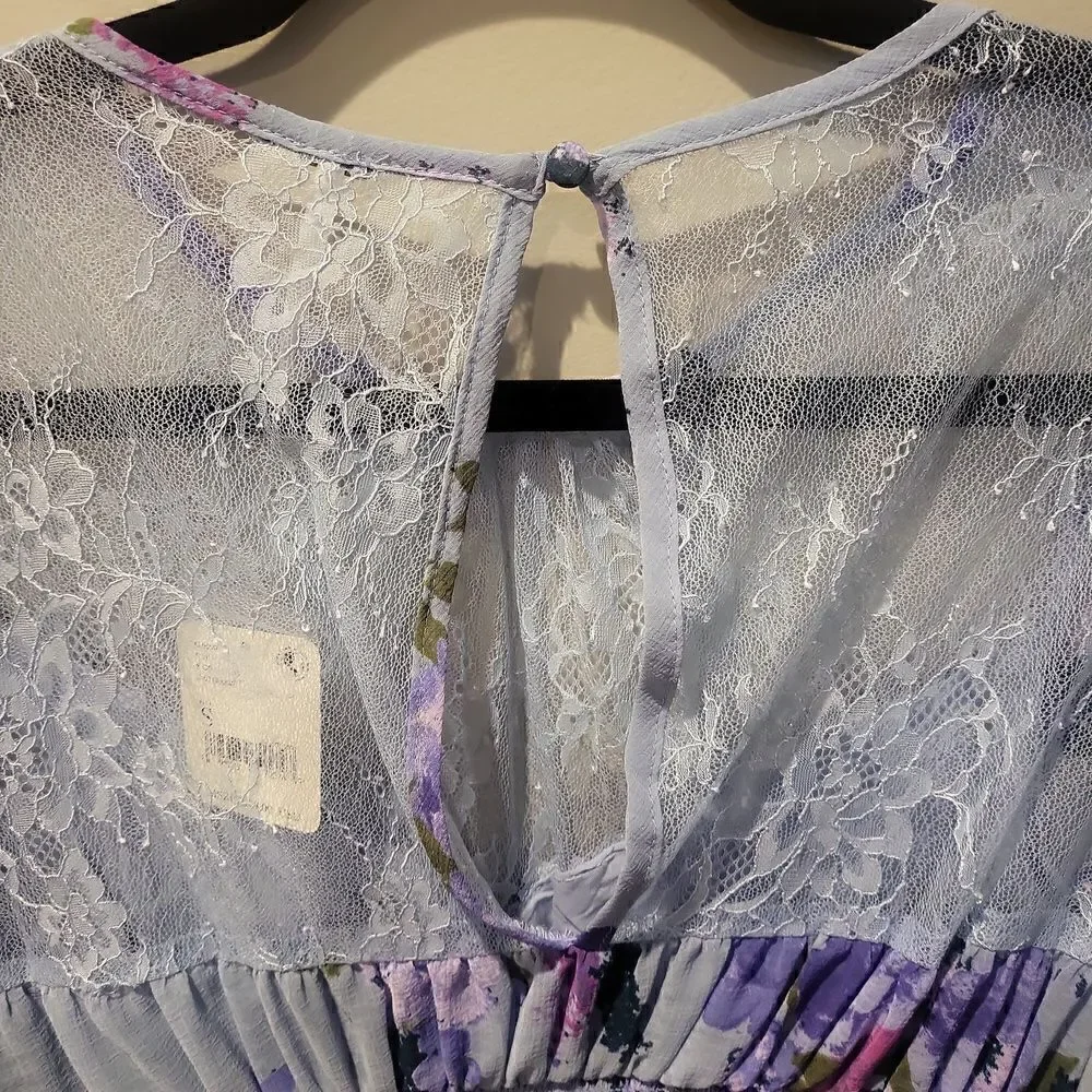 Free People Forever Femme floral print in blue and purple with lace small